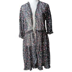 Rare Editions Black Roses Sheer Chiffon Cardigan Kimono Duster Top Girls 16 XL